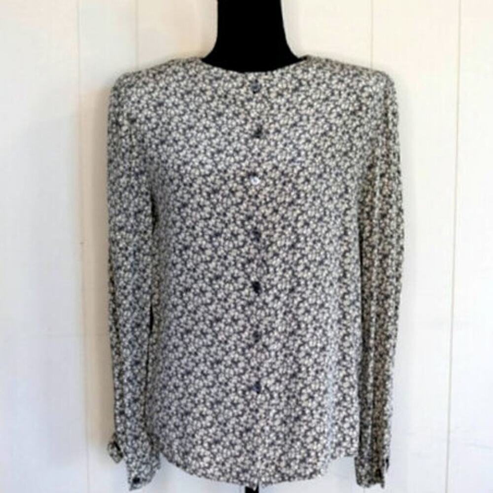 Oscar de la Renta Black/Cream Floral Union Made Ladies Blouse Size 12